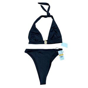 Joues de Sable Sz S Bikini Nicole Ring Black Gold 2 Piece Swimsuit New NWT